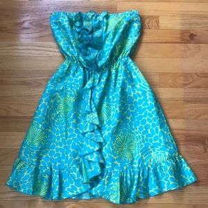 Lilly Pulitzer 2 100% Silk Dress Ruffle Turquoise Green